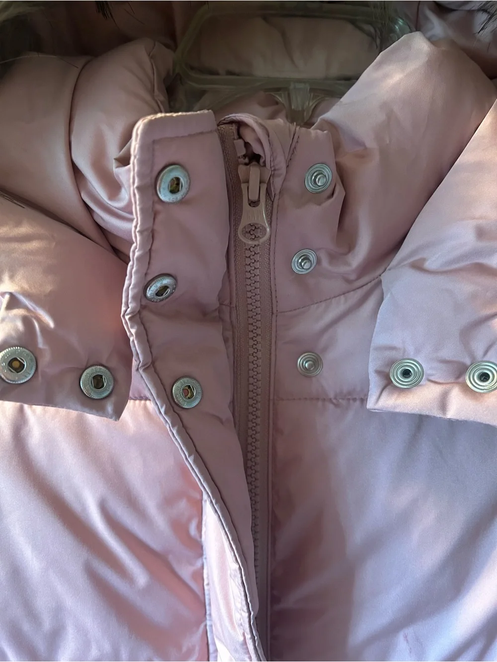 GAP Kids Dusty Pink Long Puffer Coat with Faux Fur Trim